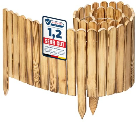 Garronda 200x40 cm Rasenkante Beeteinfassung Holz Gebrannt GD-0046 | Beeteinfassung Beetumrandung und Beetbegrenzung als Gartenzaun zum Stecken flexibel für Beet Rasen und Wege