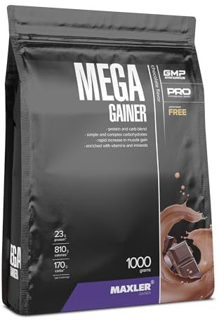 Maxler Mega Gainer - Gain de poids pour développer les muscles - Chocolat - 1000g - combinaison de protéines, glucides, vitamines et minéraux - 10% de protéines de lactosérum