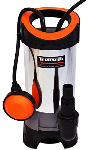 Terratek 1100W Stainless Steel Submersible Water Pump, Suitable for Pumping Dirty Water, Great for Swimming Pools, Flooded Cellars, Large Ponds & More Silver