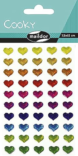 MY MANDARINE 560380C - 3D Stickers Cooky, 1 Stickerbogen 7,5x2cm, 50 Stickers, Herzen, 1 Stück