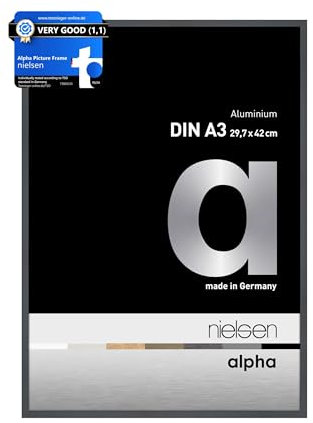 nielsen Alpha Polished Dark Grey Aluminium Picture Frame - A3, 29.7x42cm - with Float Glass and Easy Push-Turn Clips - For Photos and Art