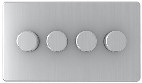 Satin Chrome Flat Screwless LED 4 Gang Dimmer 250W - Alliance Electrical 10 Amp Screwless Quad 4 Gang 2 Way 250W LED Light Dimmer Switch