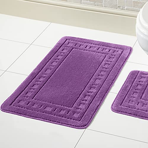 Olivia Rocco Miami 2 Piece Bath Mat & Pedestal Set, Non Slip Bathroom Set (Purple)