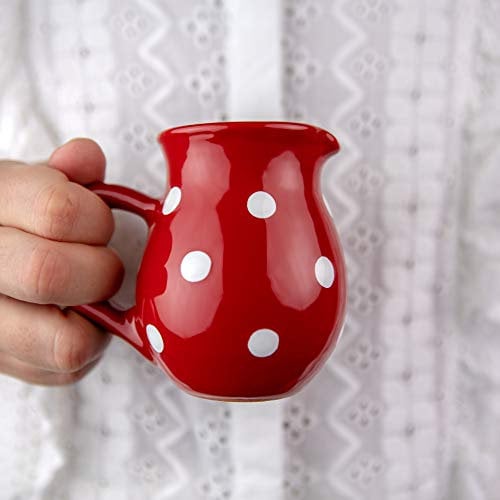 City to Cottage® Red and White Polka Dot Handmade Hand Painted Small 150ml/5oz Ceramic Milk Jug Creamer Pourer