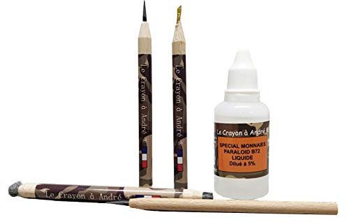 emporiotecnologico Kit Completo MATITE Pulizia Monete 4 MATITE in Legno + FISSANTE per RESTAURO REPERTI ARCHEOLOGICI SCALPELLO BISTURI PULITORI A Matita