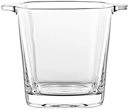 Barski - Cubitera de hielo (5,7 pulgadas de alto, cristal de calidad europea, forma cuadrada, con dos asas, fabricada en Europa)