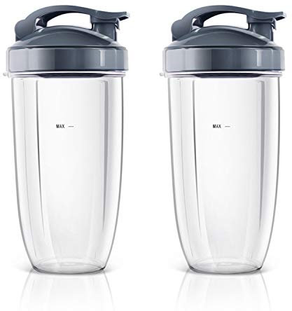 Winthai Pièces de rechange compatibles avec les gobelets Nutribullet, 2 gobelets pour centrifugeuses de 32 oz + 2 couvercles Flip Top to Go de rechange, tasse transparente de 940 ml pour accessoires