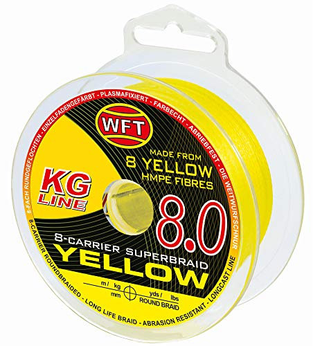 WFT KG 8 gelb 600m - Geflochtene Angelschnur, Durchmesser/Tragkraft:0.18mm / 24kg Tragkraft