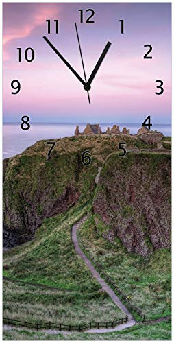 Wallario Design-Wanduhr Schloss am Meer aus Glas, Motiv-Uhr Größe 30 x 60 cm, Schwarze Zeiger