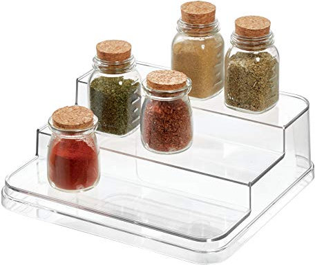 iDesign Crisp Kunststoff-Stadion-Gewürzregal, 3-stöckiger Organizer für Küche, Speisekammer, Schrank, Arbeitsplatten, Waschtisch, Büro, Bastelraum, 24,4 x 1,4 x 8,8 cm