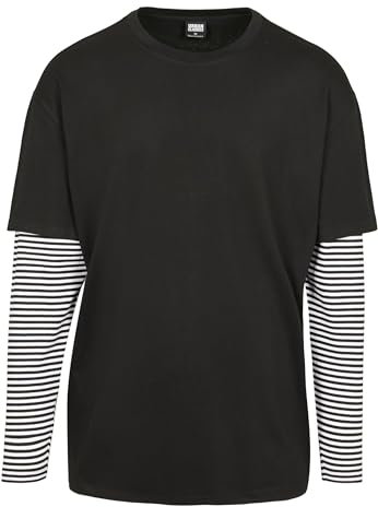 Urban Classics Men's Longsleeve T-Shirt Oversized Double Layer Striped Ls Tee, Black, S
