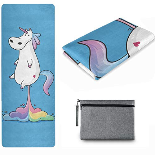Naanle Lustige Einhorn-Yogamatte mit Tragetasche Set, Einhorn-Übungsmatte, faltbar, rutschfest, leicht, für Zuhause, Fitnessstudio, Yoga, Pilates, Stretching Boden, Fitness, 180 x 66 cm