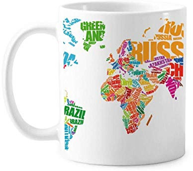 Mehrfarbige Tasse mit Weltkarte und Namen aus Keramik, Kaffeetasse aus Porzellan