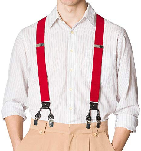 MB-Müller Roter Rockabilly Hosenträger mit Verstellbaren Riemen und Knopf Ersatz