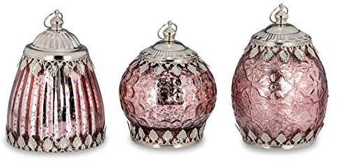 Deko Glaslaternen Set 3-teilig rosa - LED Laternen aus Glas & Metall 13,5-15 cm mit Lichterkette, An/Aus-Schalter & Aufhängering - stilvolle Tischdeko & romantische Wohn-Dekoration Geschenkidee