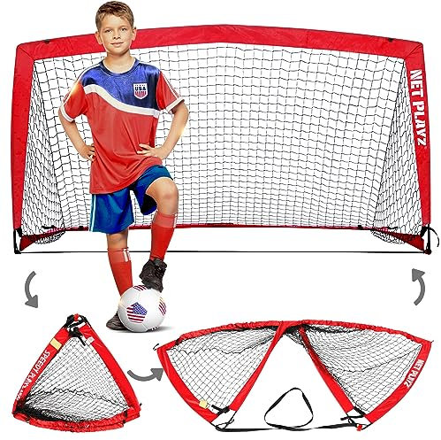 NetPlayz Fußballtor – tragbare Fußballtore, Pop-up-Fussballnetz für Kinder und Jugendliche Training Teamspiele 2m x 1m, rot, NOS03640