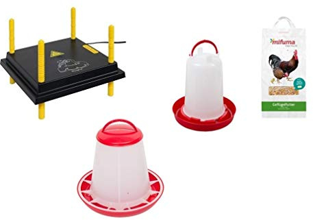 BVT Küken - Wärmeplatte 25 x 25 cm Set: 11 mit Futtersilo+ Tränke + 5 kg Kükenstarter