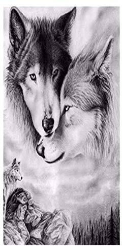 Große Strandtücher Badetuch Schnell Trocknend Wasseraufnahme Extra Microfiber XL XXL,3D Tier Wolf Motiv Handtuch Kinder Junge Erwachsene Herren Kuscheldecke Schwimmbad Grau Schwarz (70x150cm)