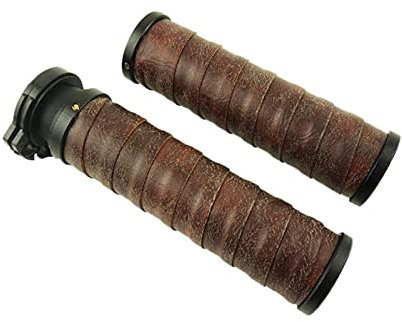 YBSM 22mm Universal CNC Vintage Motorrad Griff Bar Retro PU Leder Vintage Fahrradgriff Motorradgriff (Color : A-1)