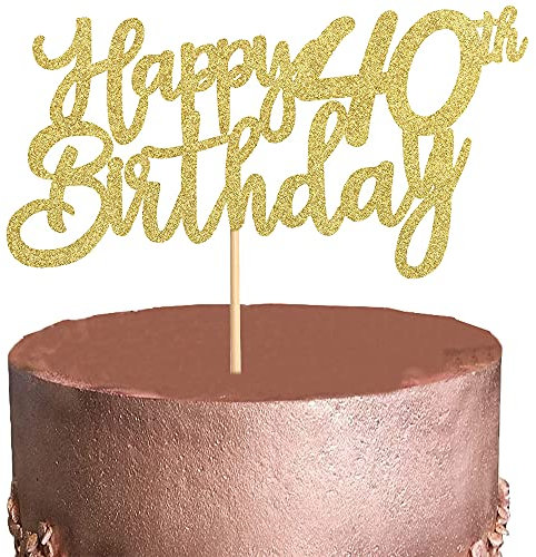 Happy 40th Birthday Cake Toppers, 3 Pcs Gold Cake Decorations for Women Man 40th Birthday Cakes Cupcakes, Glitter Cake Topper Banner Decoration for Cheers to 40 Fabulous Birthday Party Supplies