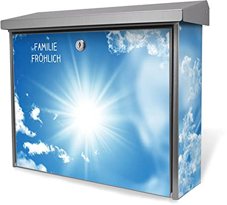 banjado® Burgwächter Briefkasten Edelstahl 38,5x31,5x12cm mit Motiv Clouds/Briefkasten Edelstahl ohne Zeitungsfach/Briefkasten grau/Postkasten inkl. Montagematerial & 2 Schlüsseln