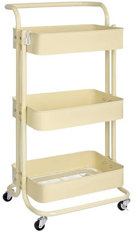 T-LoVendo Carro De Cocina Metalico con Ruedas. Carrito Auxiliar Multiuso.3 Cajones de Almacenamiento. 85x43x37cm. Ideal para Frutas, Verduras, Cocina, Salón, Oficina. Color Beige