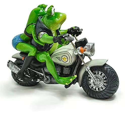 Einzigartige Frosch-Paar- und Motorrad-Fee-Gartendekoration, Harz-Frosch-Statue auf Motorrad-Verzierung Lebensechte Paar-Frosch-Innen-Außen-Statuen