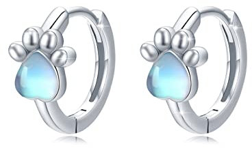 Mondstein Ohrstecker 925 Sterling Silber Hundepfoten Ohrringe Hoop Hunde Ohrringe Hypoallergener Ohrring Pfoten Ohrringe Schmuck Geschenke für Kinder Damen (Hoop Hunde Ohrringe)