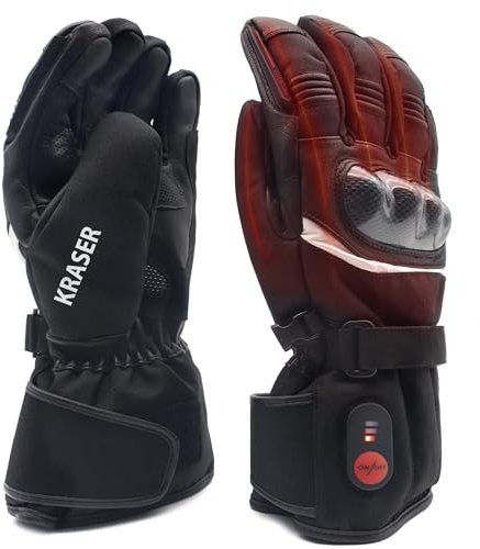 KRASER KRGS28-XXL Premium Motorrad Handschuhe Zugelassen, Hochwertige wasserdichte und Beheizte, Extremen Getestet und mit Kohlefaserschutz, 3 Wärmestufen Beheifür den Winter für Herr und Frauen