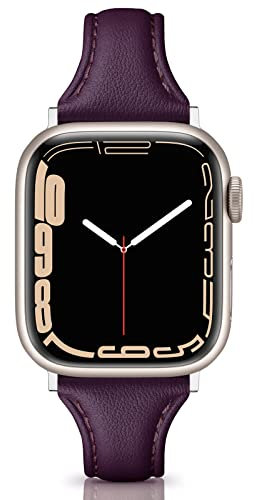 Tuocal Genuine Leather Strap Compatible with Apple Watch Straps 38mm 40mm 41mm, Slim Thin Soft Replacement Strap for Apple Watch iWatch Series 8 7 6 5 4 3 2 1 SE Sport Edition Women, Cherry