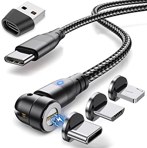 Krsende Magnetic Charging Cable 2M, 6 in 1 USB Cable Quick Charge 60 W, USB A/USB C to Type C Fast Charging Cable, 360°&180° Rotating Magnet Cable for Micro USB/Type C/iProduct Devices