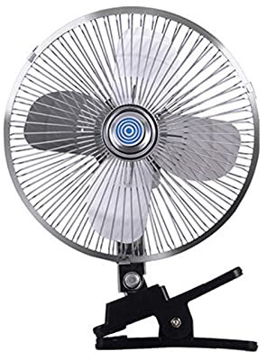 HINAA Ventilador de coche eléctrico de 12/24 V con clip Potente ventilador de enfriamiento de viento fuerte con cubierta de malla metálica, soplador de viento de automóvil para camiones SUV RV