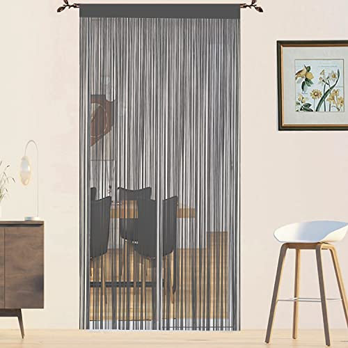 Rideau Fil Anti Mouches pour Porte Extérieur - Moustiquaire Fenêtre, Cloison De Séparation De Pièces (Gris, 90 x 200 cm)