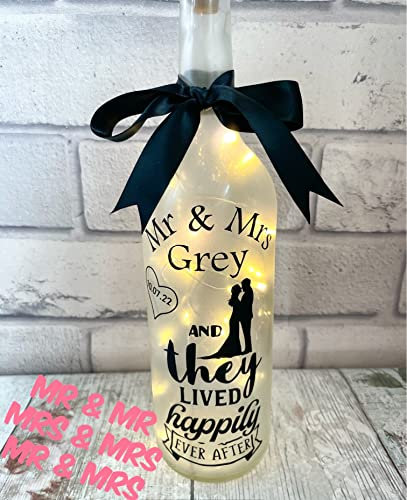Personalised Wedding Light up Bottle, Unique Marriage Present for Couple, Happily Ever After, Vow Renewal Decorations, Wedding Ornament for Friends, Wedding Gift ideas, Keepsake Lamp, Gay Wedding