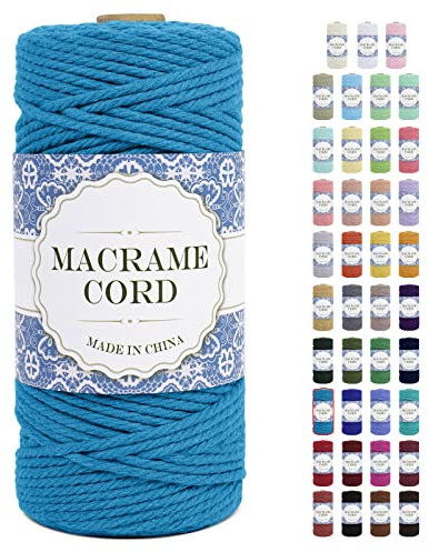 Uiopa Corde Macramé 3mm x 100m Ficelle Macramé Naturel Cordon Coton Fil Macramé 3mm Cordelette pour Suspension Murale Tressée de Plante Rideau Bricolage Décoration Intérieure Boho (Lac Bleu)