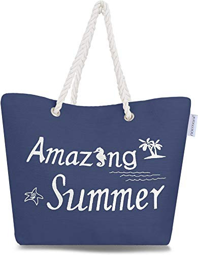 normani Strandtasche Schultertasche Handtasche Umhängetasche mit Sommer Design und großem Volumen Farbe Amazing Summer Blue
