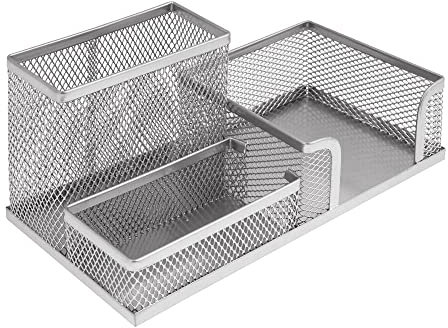 memobe Schreibtisch Organizer - Multifunktionaler Schreibtisch Organizer - Stifteköcher für Stifte, Büro, Zuhause, Schule - Metall Büro-Organizer - Platzsparendes Desk Organizer - Silber