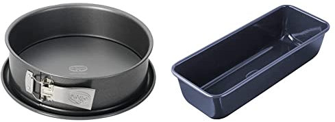 Dr. Oetker 2601 Oetker Spring-/Kuchen-/Backform, Ø 26 cm, grau & Kastenform 30 cm Back-Liebe Emaille – Schnitt- & Kratzfeste Backform – 30er Kasten Brotbackform in Dunkelblau