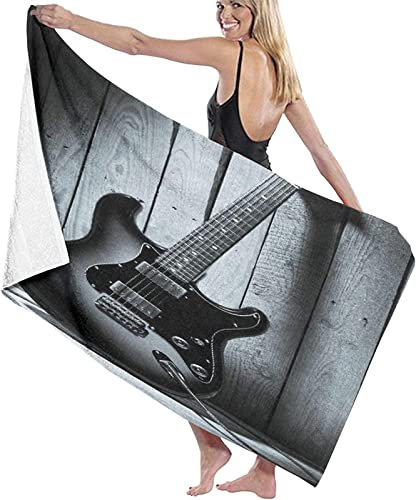 ETERIO 3D Gitarre Strandtuch Groß 100x200, Schwarz Badetuch Mikrofaser Handtücher, Strandhandtuch SchnellTrocknend Badehandtuch, Saunatuch, Handtuch, Damen, Herren, Strandtücher, Badetücher
