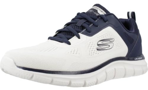 Skechers Men's Track Broader Sneaker, Off White Engineered Mesh/Pu/Navy Trim, 5.5 UK