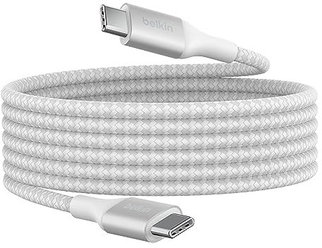 Belkin BoostCharge cable USB-C a USB-C, cable tipo C de carga rápida con Power Delivery de 240 W, certificación USB-IF, compatible con iPhone 16 y 15, MacBook, Chromebook, Galaxy y otros, 2 m, blanco