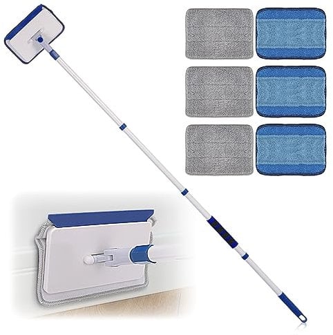 Qaestfy Limpia Zócalos con Mango Largo 152cm Mopa para Limpiar Azulejos y Paredes Piso Limpiacristales mopa Extensible con articulación de 360° 6 Almohadillas Reutilizables