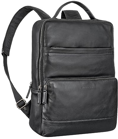 STILORD Henning Großer Lederrucksack Herren Echtleder Laptoprucksack mit 16 Zoll Laptopfach Großer Arbeitsrucksack Herren Leder Business Rucksack für Büro und Reisen Farbe:schwarz