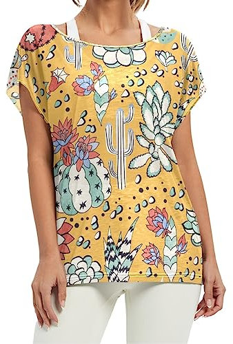 Kaktus Kaktus Fleisch Pflanzenblumen Damen Shirt Rundhals Kurzarm T-Shirt Lose Bequeme Oberteile für Mädchen