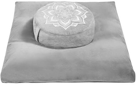 hunnidspace Zafu & Zabuton Meditation Cushion Set – Buckwheat Hull & Memory Foam Pillows, Ergonomic Support for Yoga & Mindfulness – Organic Velvet Cover, Large Size, Durable Comfort (Grey)