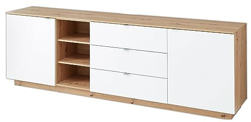 CORE TV-Sideboard in Weiß, Artisan Eiche Optik - Moderner Fernsehschrank mit Schubladen und viel Stauraum - 240 x 77 x 44 cm (B/H/T)