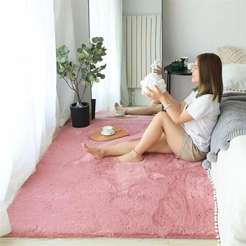 ZWPILY Hochflor Teppich, Einfarbig, Flauschiger Langflor Teppich, Shaggy Flokati, Rechteckig, Pflegeleicht, Wohnzimmerteppich - Fellteppich - Modern Kunstfell Carpet für Schlafzimmer,Rosa,160x230 cm