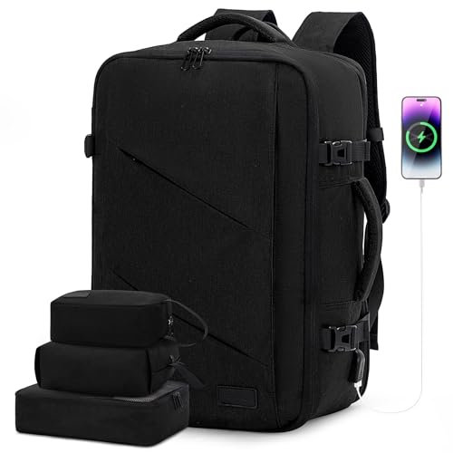 LOVEVOOK Carry on Travel Backpack Cabin Size, Large Backpacks 40L for Men & Women with 3 Packing Cubes & USB Port, Flight Approved Rucksack Luggage Daypack Business Weekender Bag