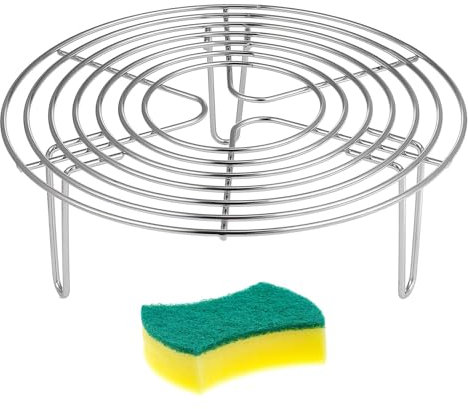 Rejilla de Vapor Redonda, Estante Inoxidable Vapor, con Esponja Lavavajillas, Estante de Enfriamiento Redondo, Soporte de Rejilla para Vapor, para Hornear Cocinar Asar al Vapor (20 * 7cm, Plateado)