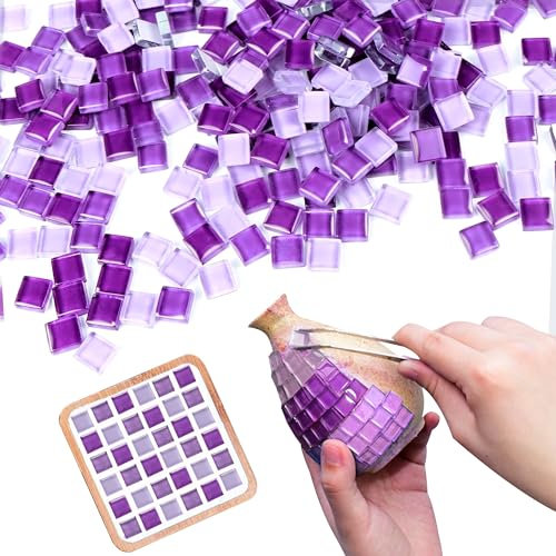 letuxaamz Mosaik Bastelset Mosaiksteine DIY-Mosaic-Lampe, Glasmosaik-Kerzenhalter-Kit, Make Bilderrahmen Mosaiksets, Untersetzer Handgefertigte Kunstwerke Diamond Bastelset, Lila Serie 250g